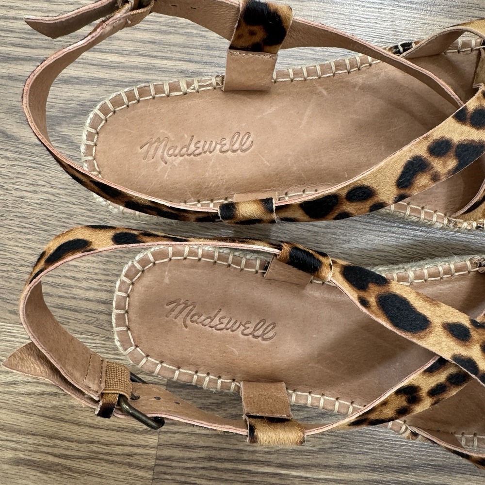 Madewell Sandals Womens 9 Brown Leather Espadrille Leopard Print Ankle Strap - Picture 8 of 13
